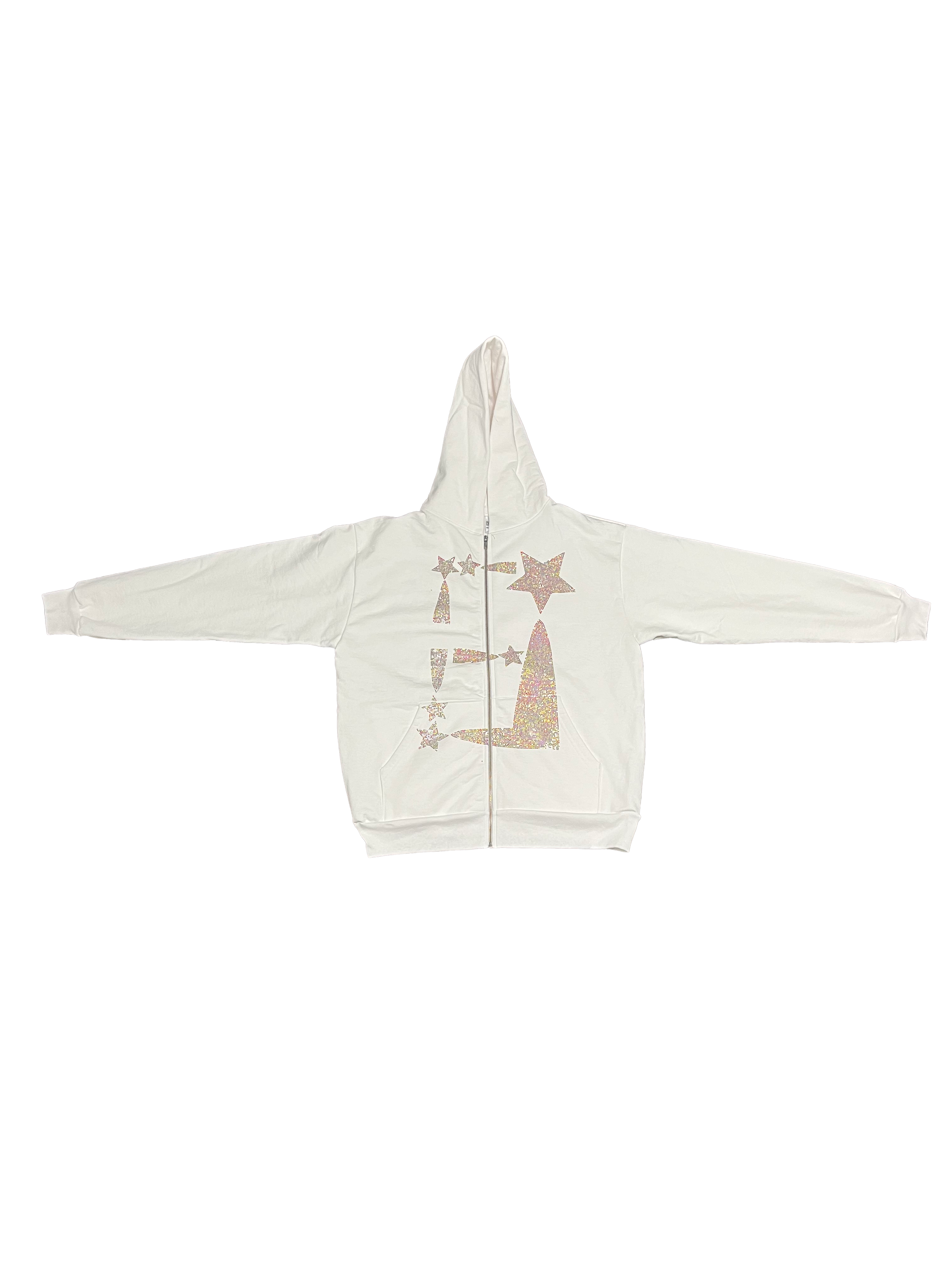StarForeva Rhinestone Zip-Up Jacket -Multicolored White