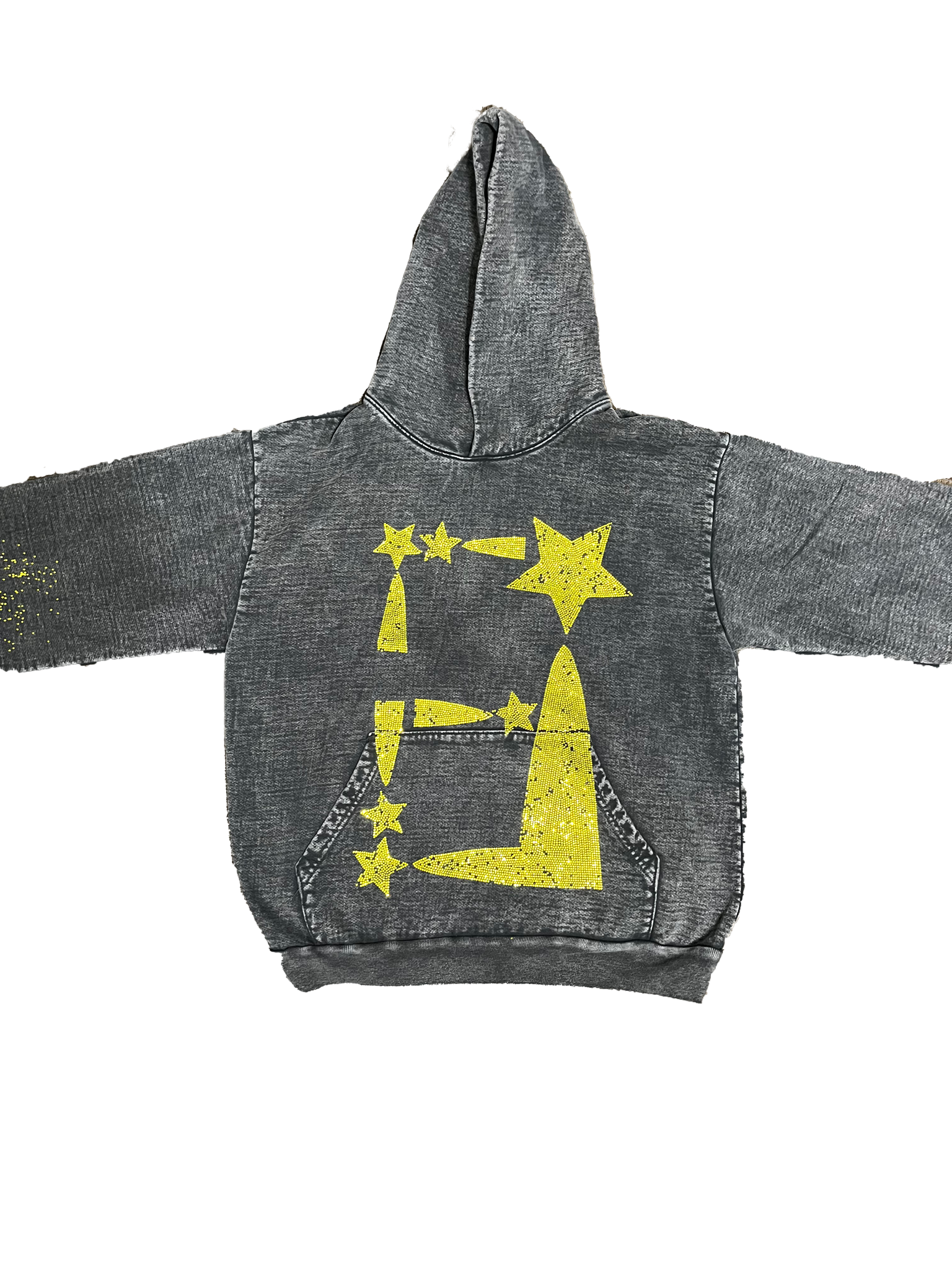 StarForeva Rhinestone Hoodie- Mineral Wash Carbon Black (Yellow Stones –  Forever Gone Beat The Odds